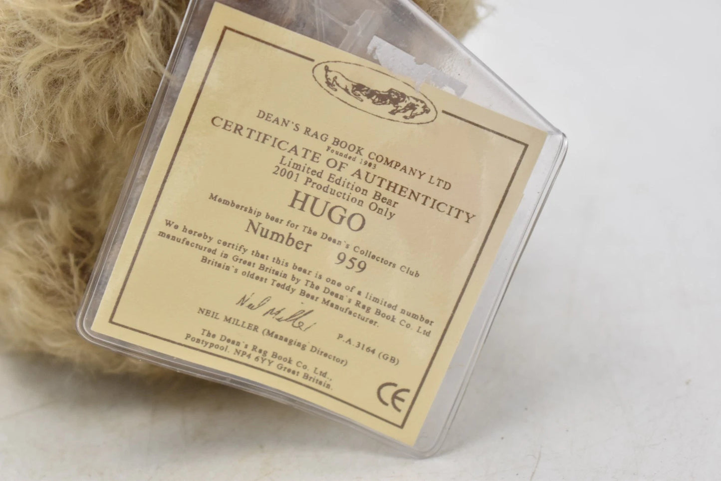 Dean’s Rag Book Hugo Teddy Bear Limited Edition 959 Mohair 25cm Tagged