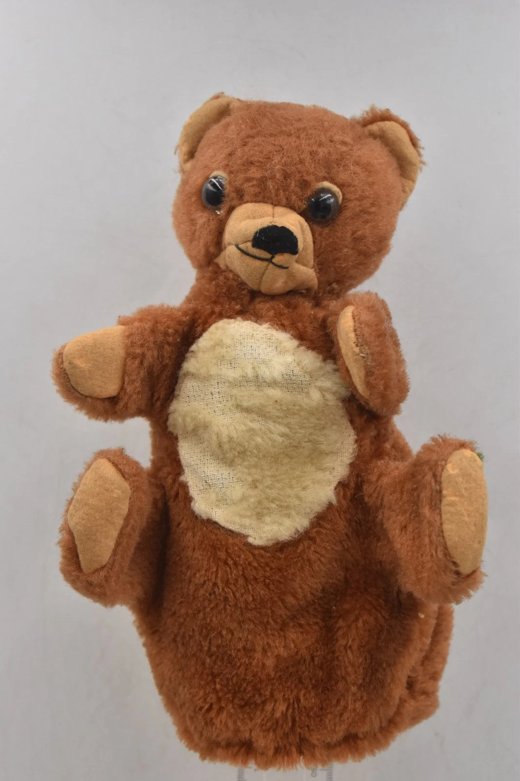 Vintage 1960s English Brown Mohair Teddy Bear Hand Puppet 20cm Glass Eyes