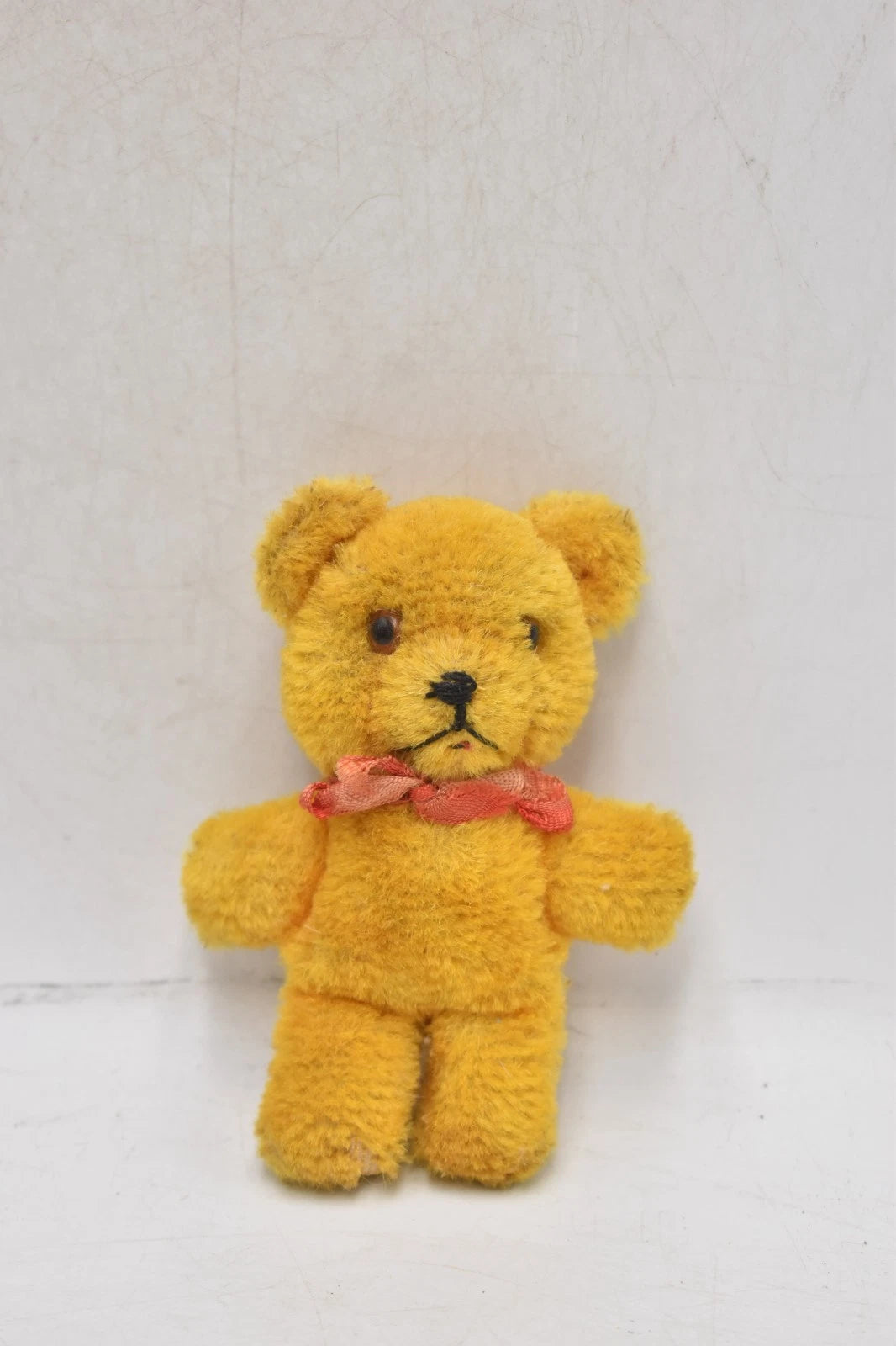 Vintage 1960s Shanghai Doll Factory Wool Plush Yellow Teddy Bear 10cm