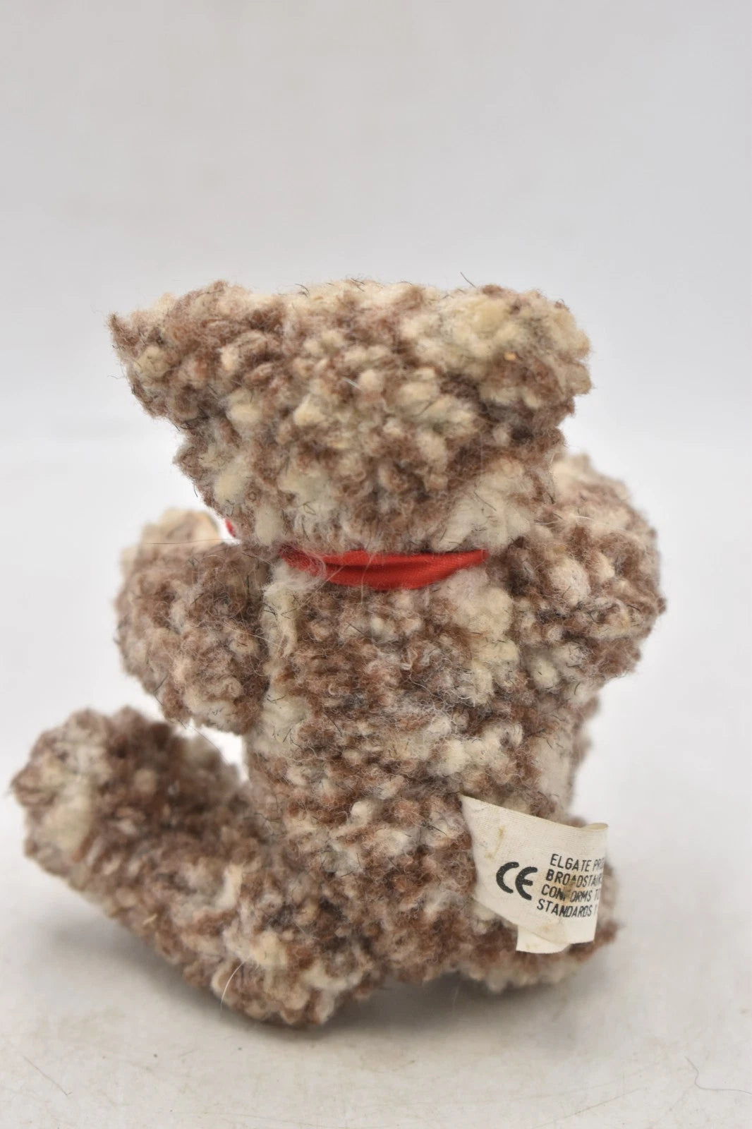 Elgate Productions Brown Curly Plush Teddy Bear Soft Toy with Red Bow (11cm)