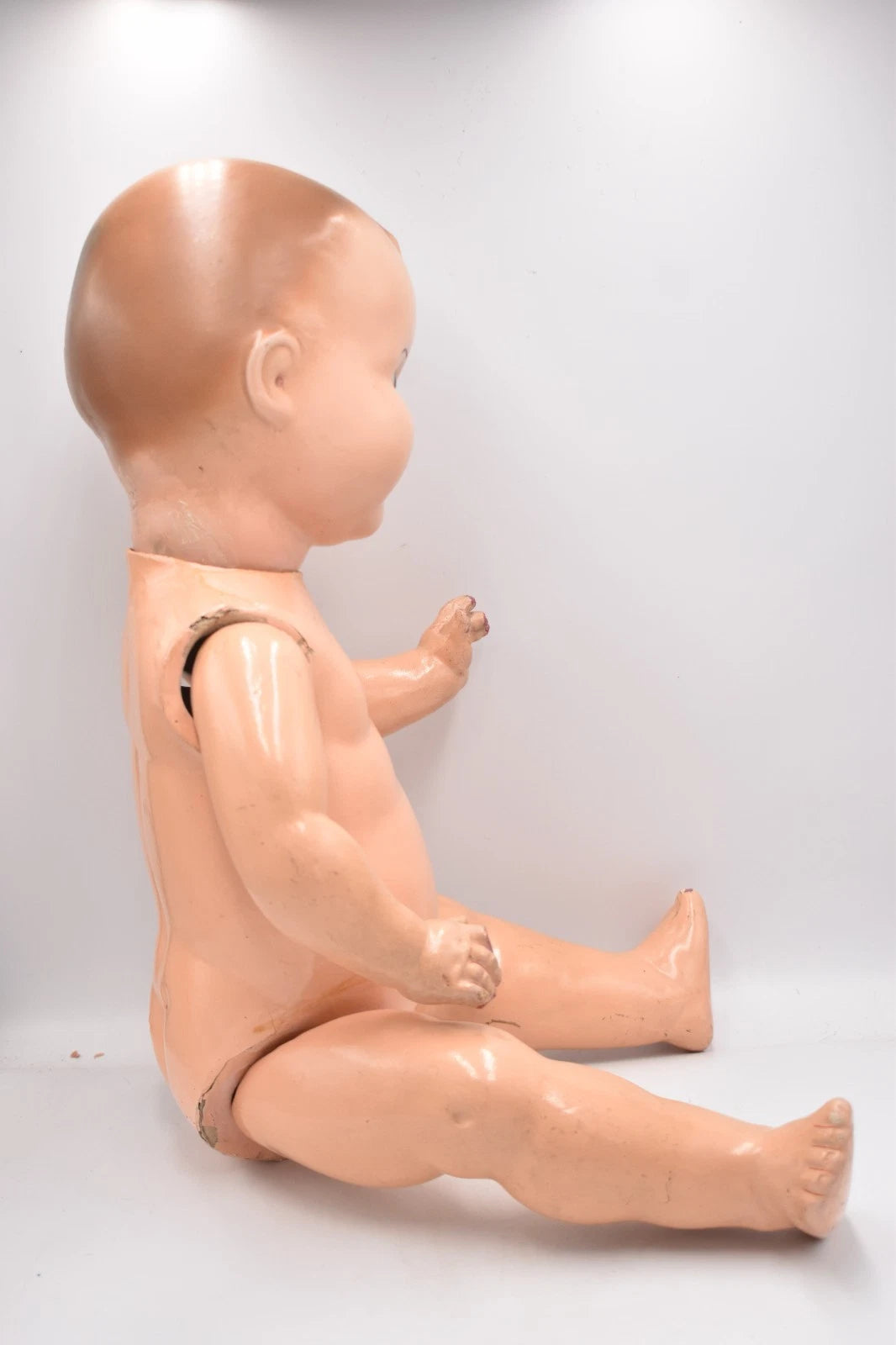 Antique 1930s Large German Bisque Head Doll Glass Eyes Composition Body 60cm