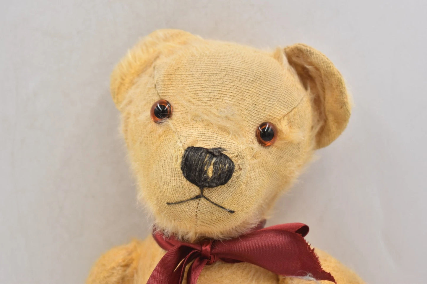 Antique Vintage Mohair Teddy Bear 38cm Jointed Glass Eyes Wood Wool Stuffed