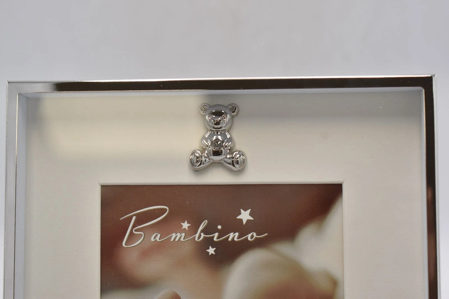 Bambino by Juliana Silver-Plated Teddy Bear Photo Frame 4x6" – White Mount
