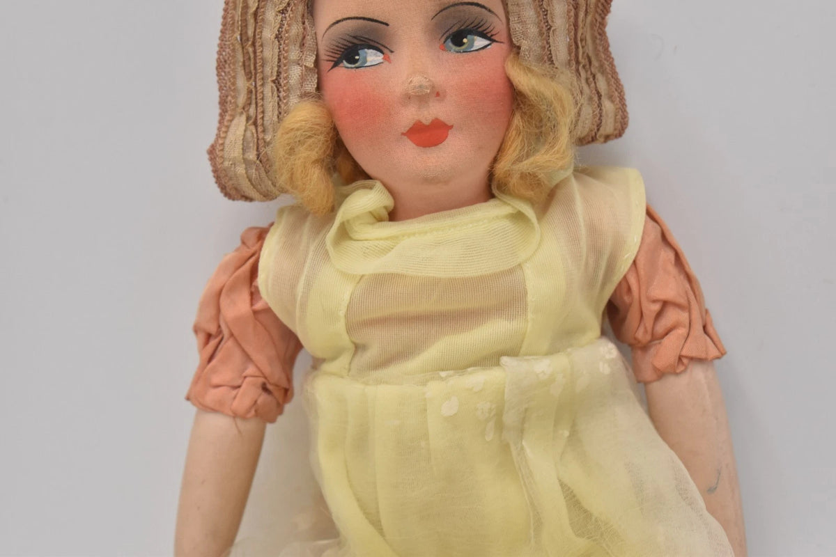 Antique French Boudoir Doll Vintage 1920s 1940s Cloth Face Original Outfit 44cm