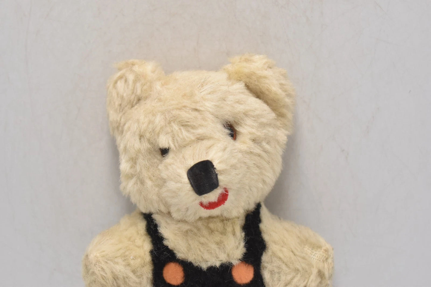 Vintage 1960s Shanghai Doll Factory Wool Teddy Bear Plush Dungarees 20cm
