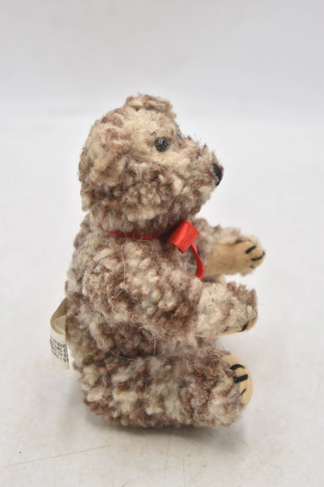 Elgate Productions Brown Curly Plush Teddy Bear Soft Toy with Red Bow (11cm)
