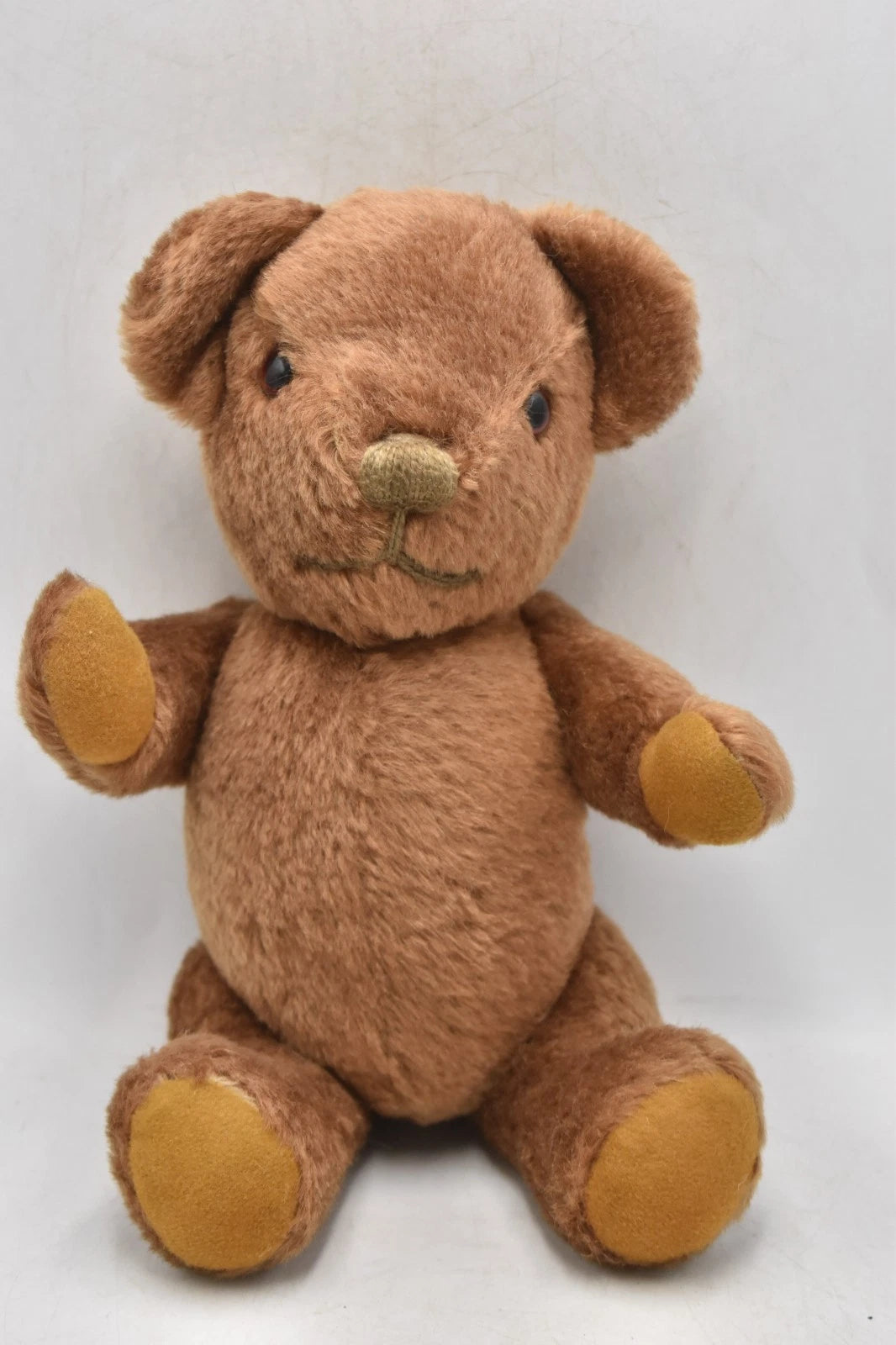 Vintage 1980s Brown Plush Teddy Bear 5-Way Jointed 24cm Sitting 31cm Standing