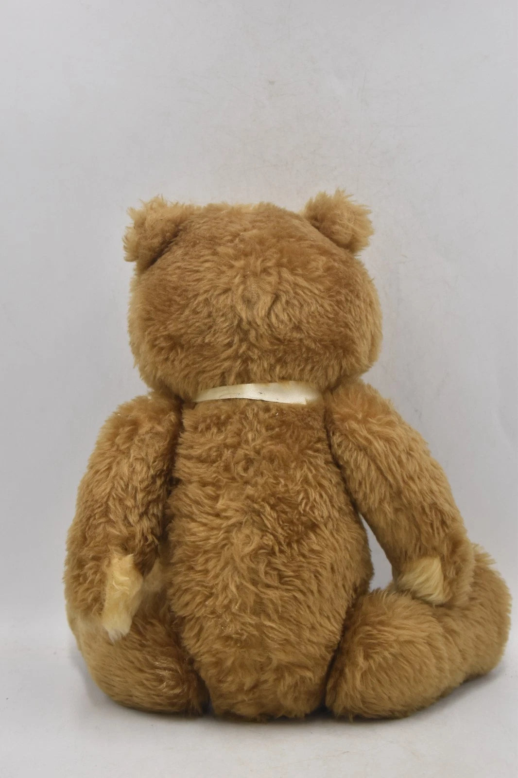 Vintage 1970s Two Tone Plush Teddy Bear With White Bow Fully Jointed 37cm