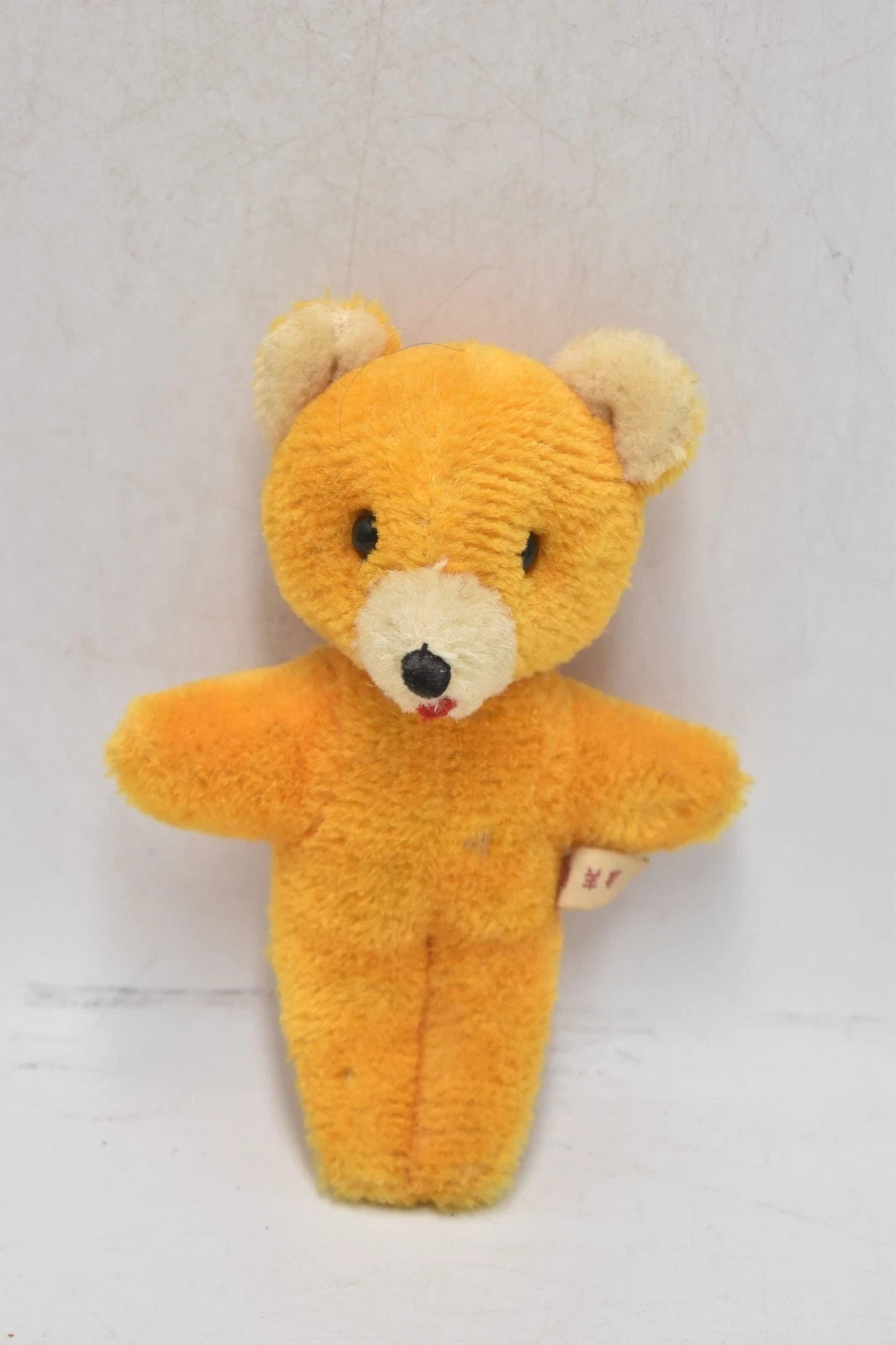 Vintage 1960s Shanghai Doll Factory Wool Plush Teddy Bear 14cm Yellow Tongue
