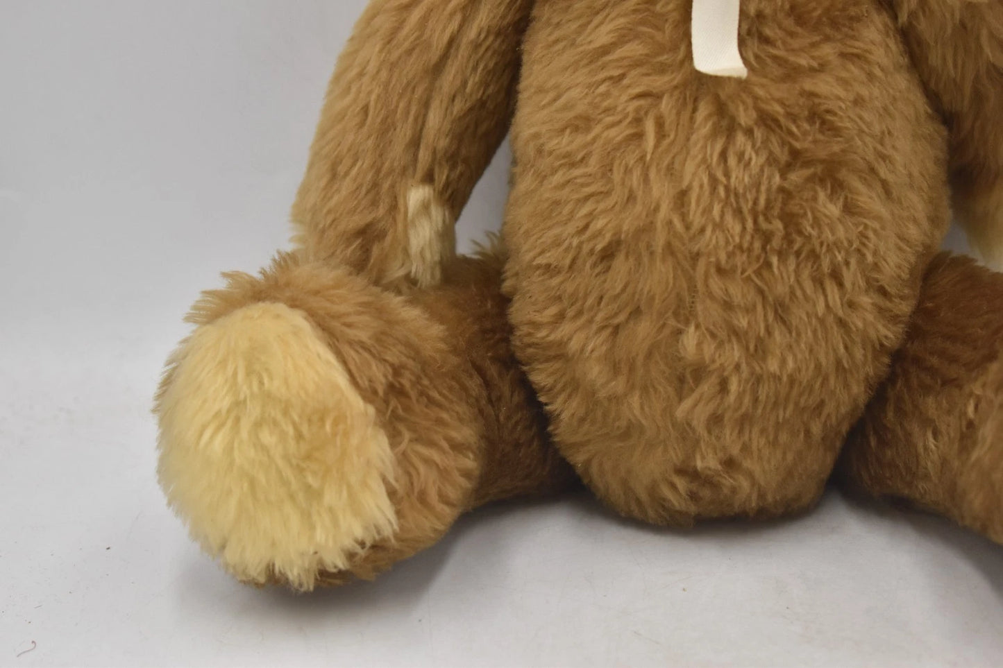 Vintage 1970s Two Tone Plush Teddy Bear With White Bow Fully Jointed 37cm