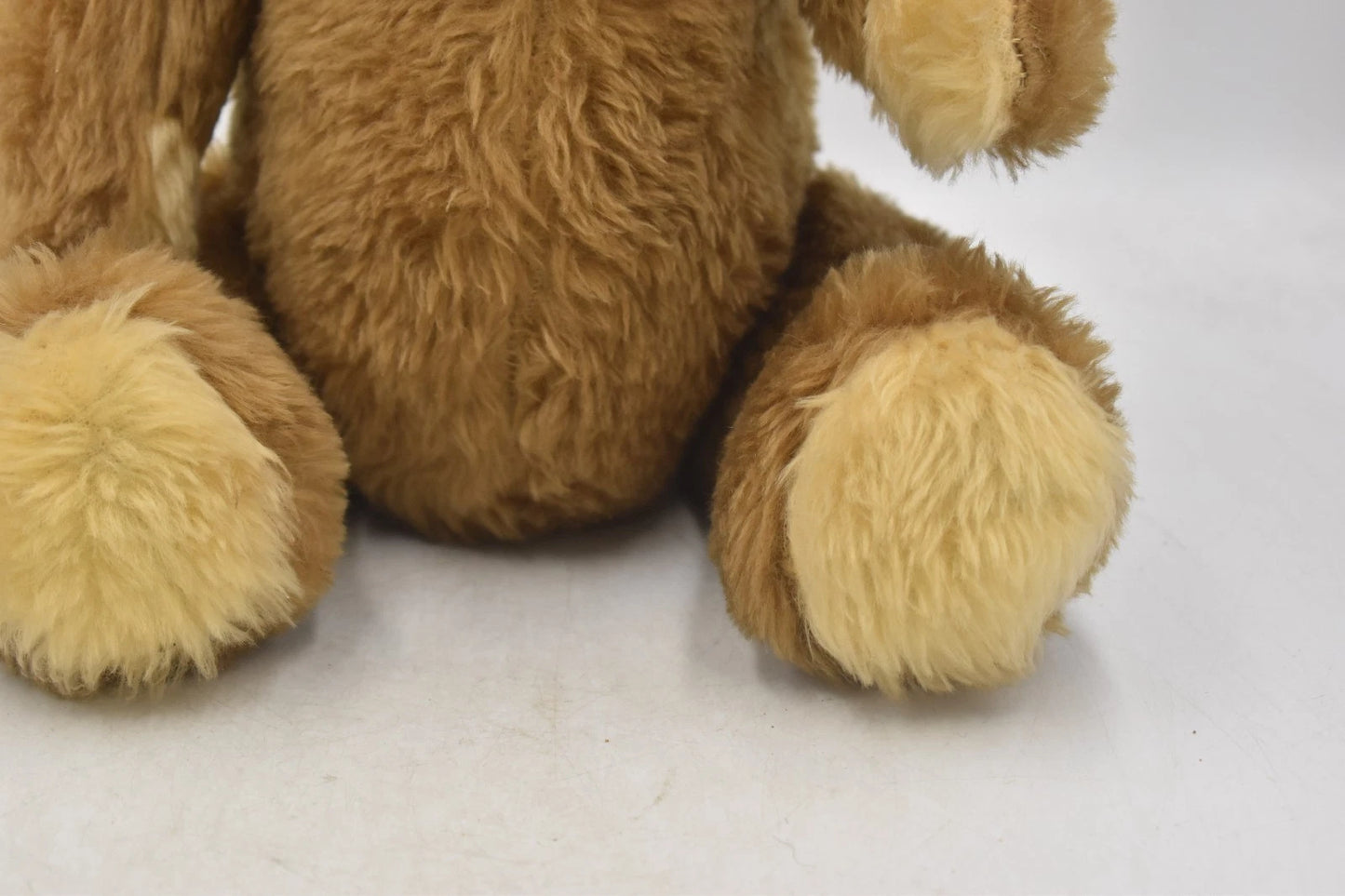 Vintage 1970s Two Tone Plush Teddy Bear With White Bow Fully Jointed 37cm
