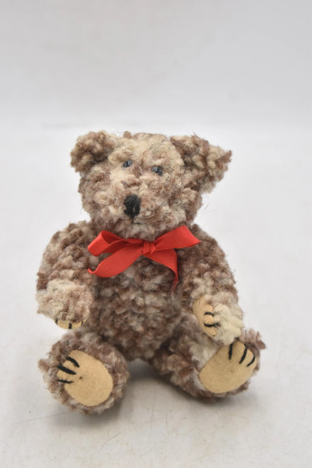 Elgate Productions Brown Curly Plush Teddy Bear Soft Toy with Red Bow (11cm)