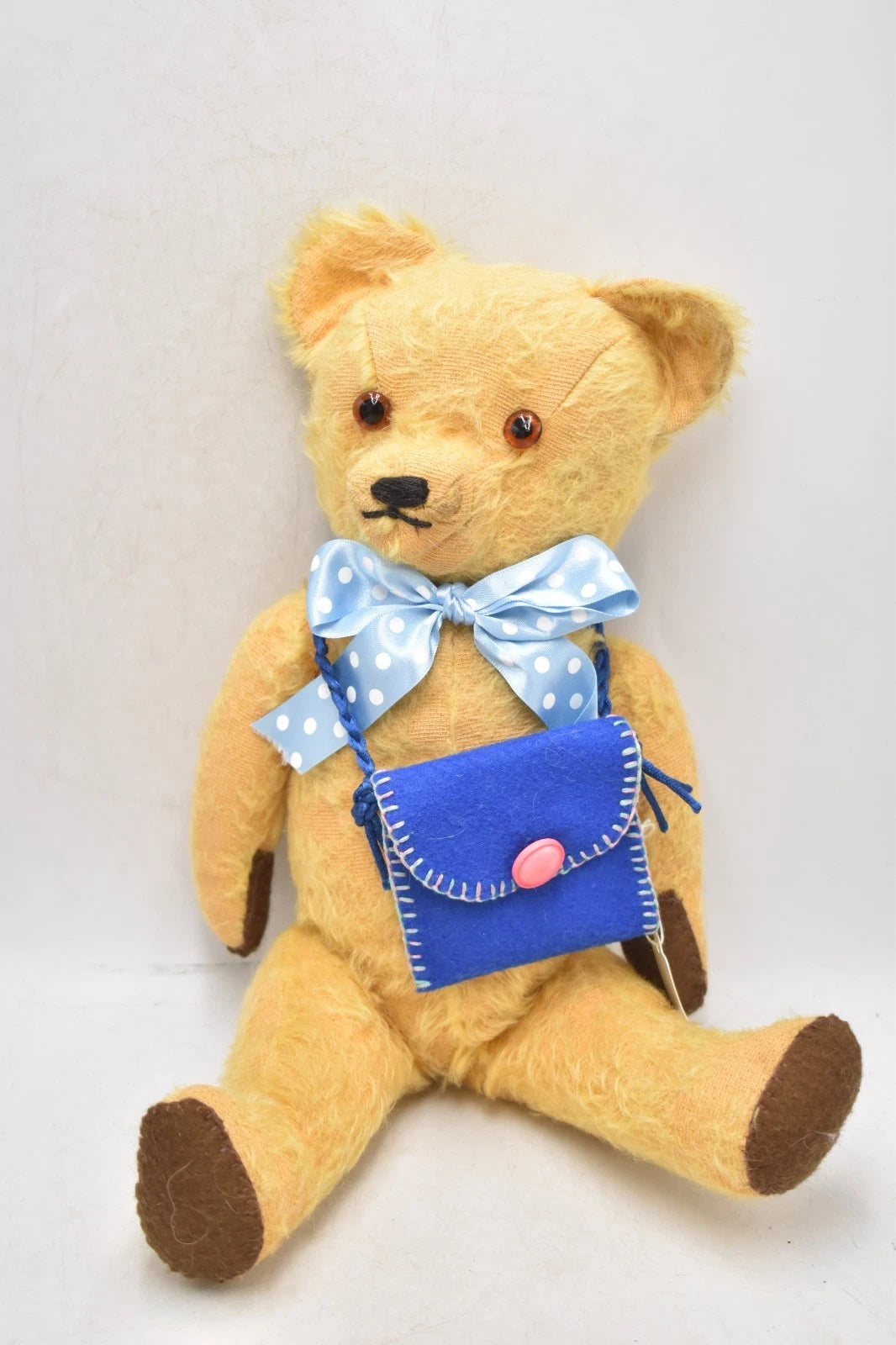 Vintage 1930s English Mohair Teddy Bear Golden 5-Way Jointed Glass Eyes 38cm