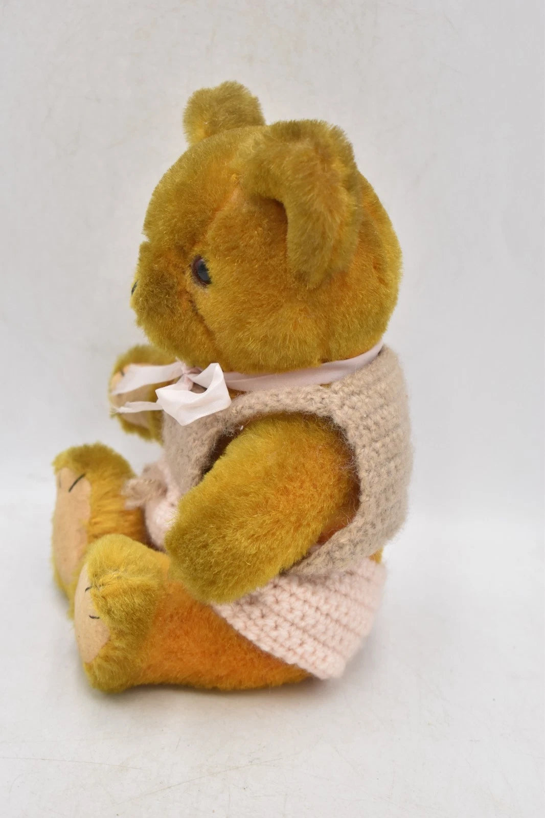 Vintage 1960s Shanghai Doll Factory Wool Plush Yellow Teddy Bear Collectable