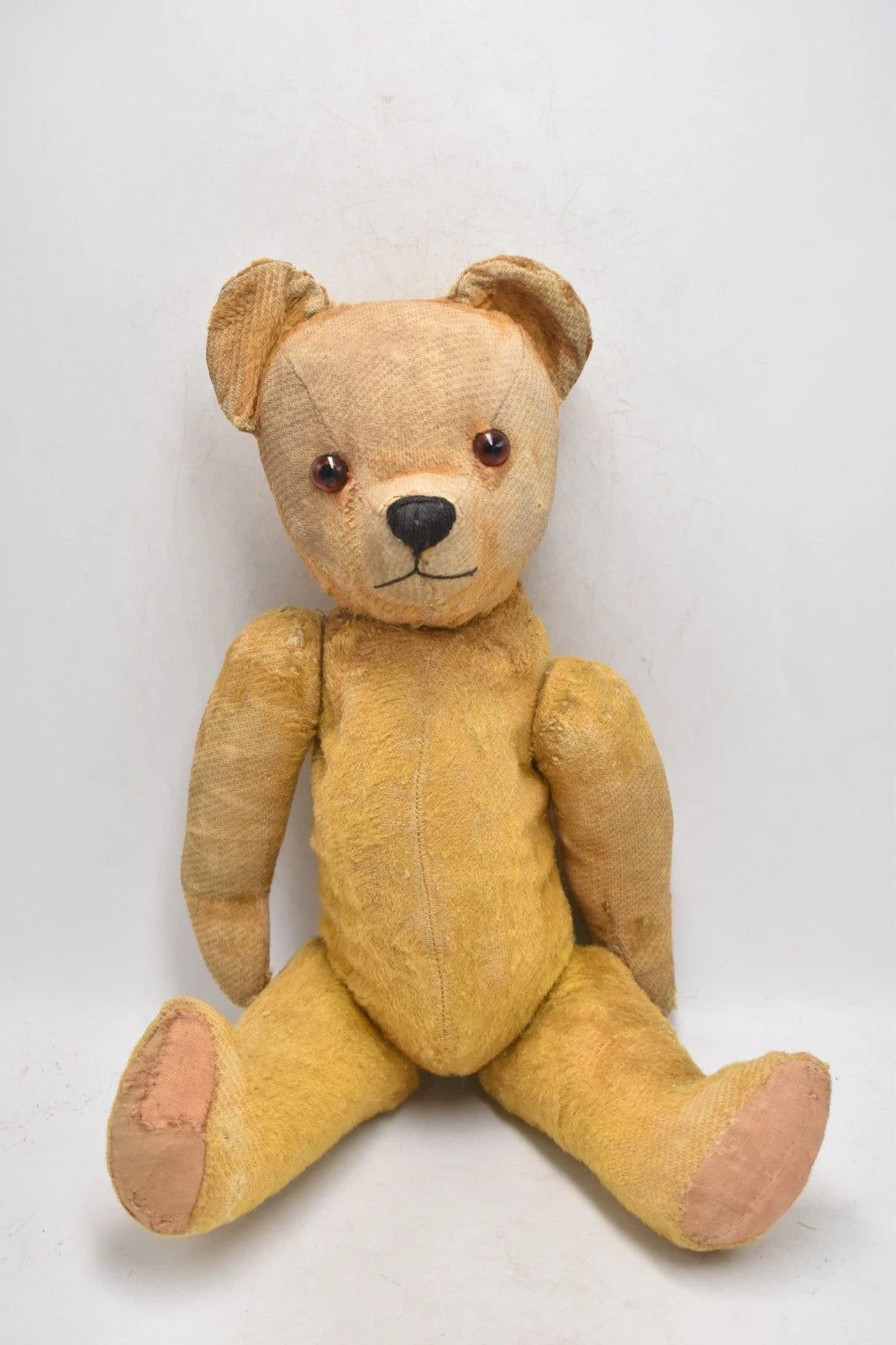 Vintage 1920s Golden Mohair Teddy Bear Glass Eyes Wood Wool Stuffed 38cm Antique
