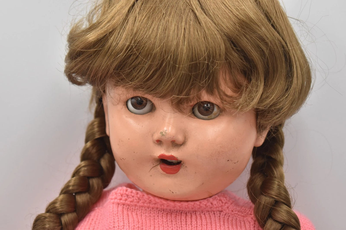 Vintage 1940s 1950s Frank Popper Composition Toddler Girl Doll Sleepy Eyes 58cm