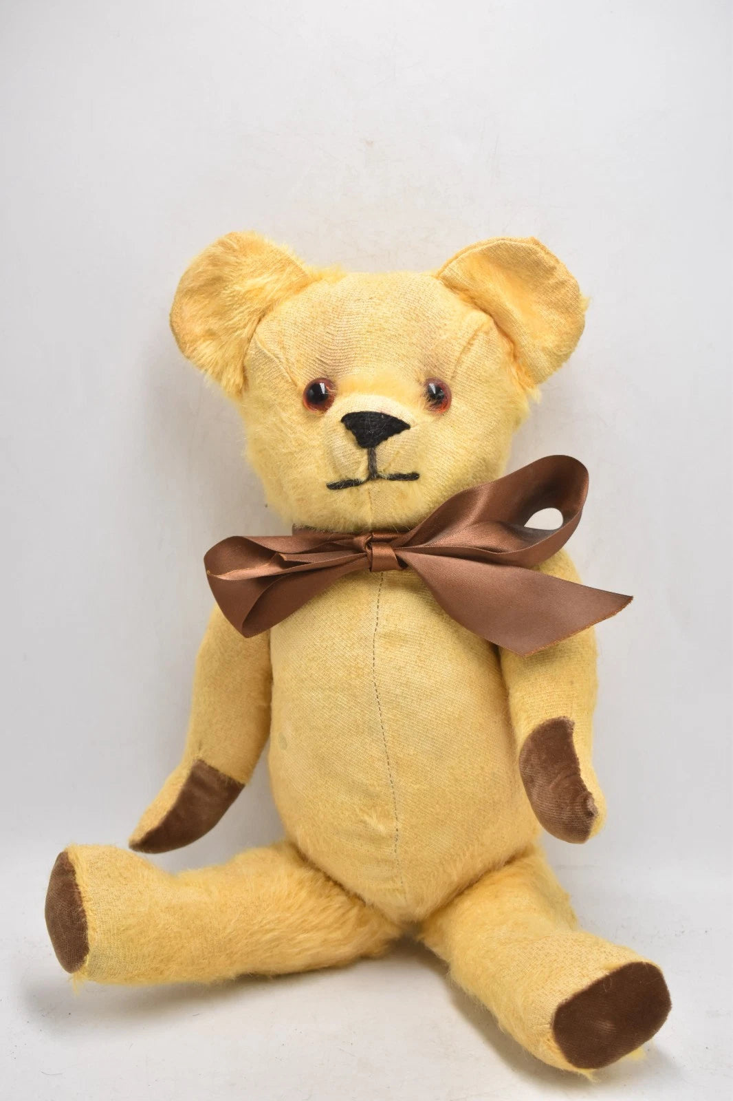 Vintage 1930s English Golden Mohair Teddy Bear Glass Eyes Jointed 40cm Antique