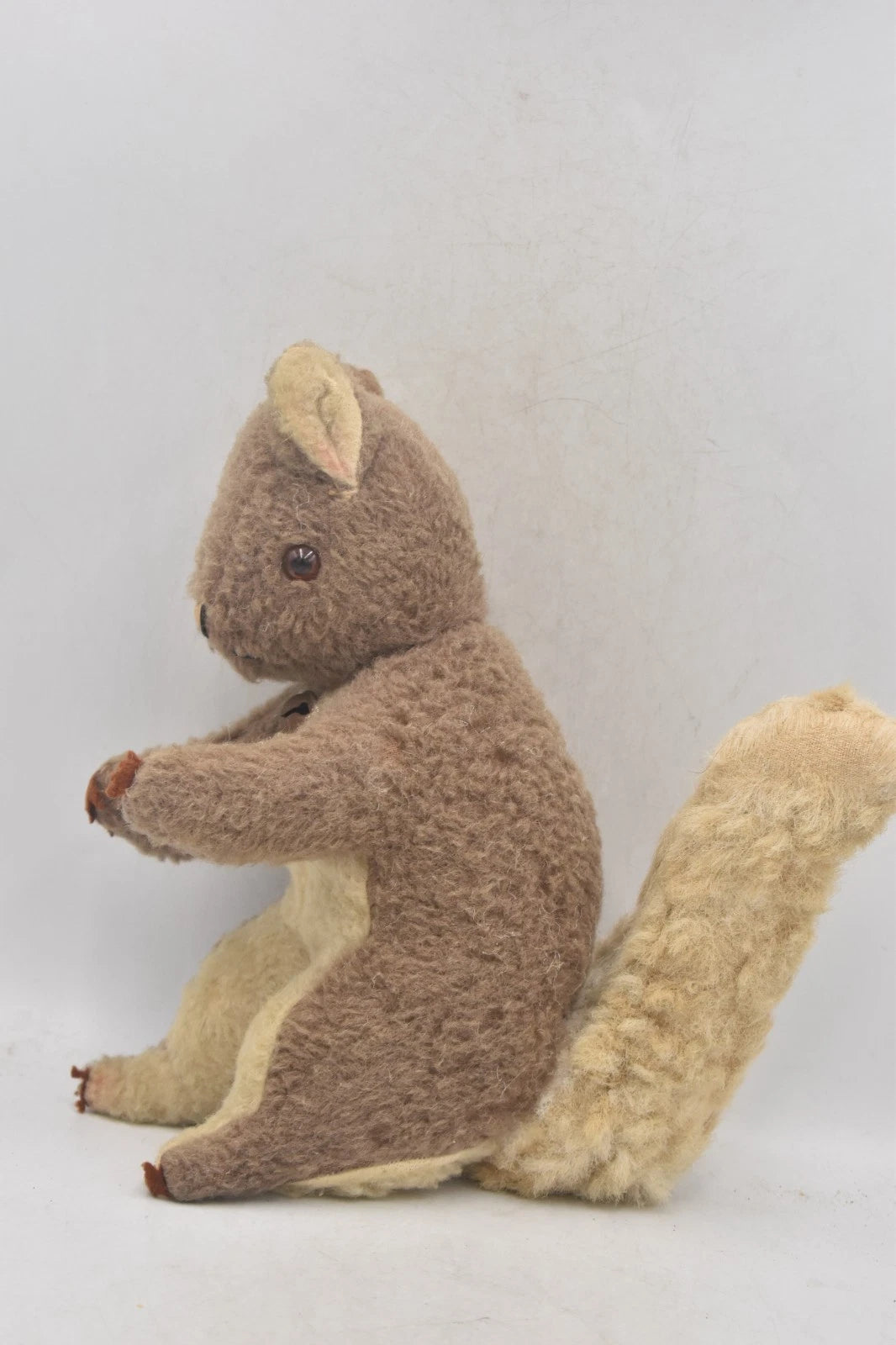 Vintage 1960s Sheep’s Wool Squirrel Teddy Bear 24cm Wood Wool Filled Glass Eyes