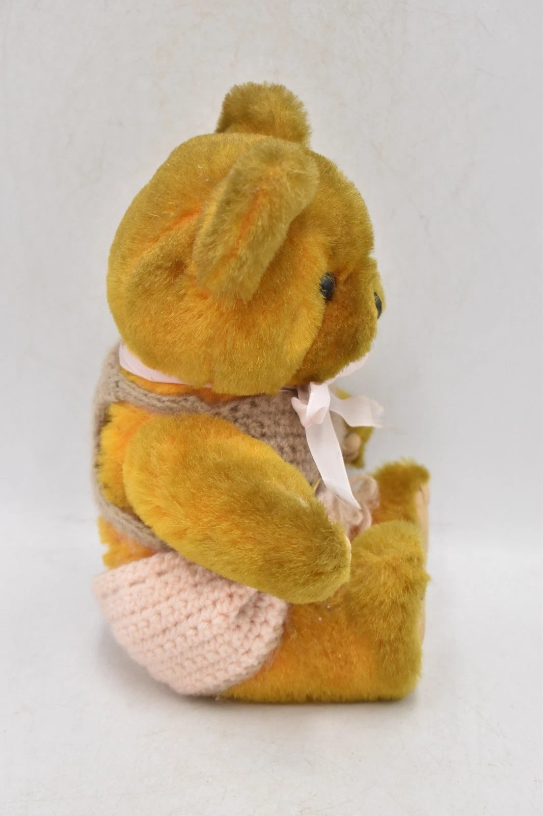 Vintage 1960s Shanghai Doll Factory Wool Plush Yellow Teddy Bear Collectable