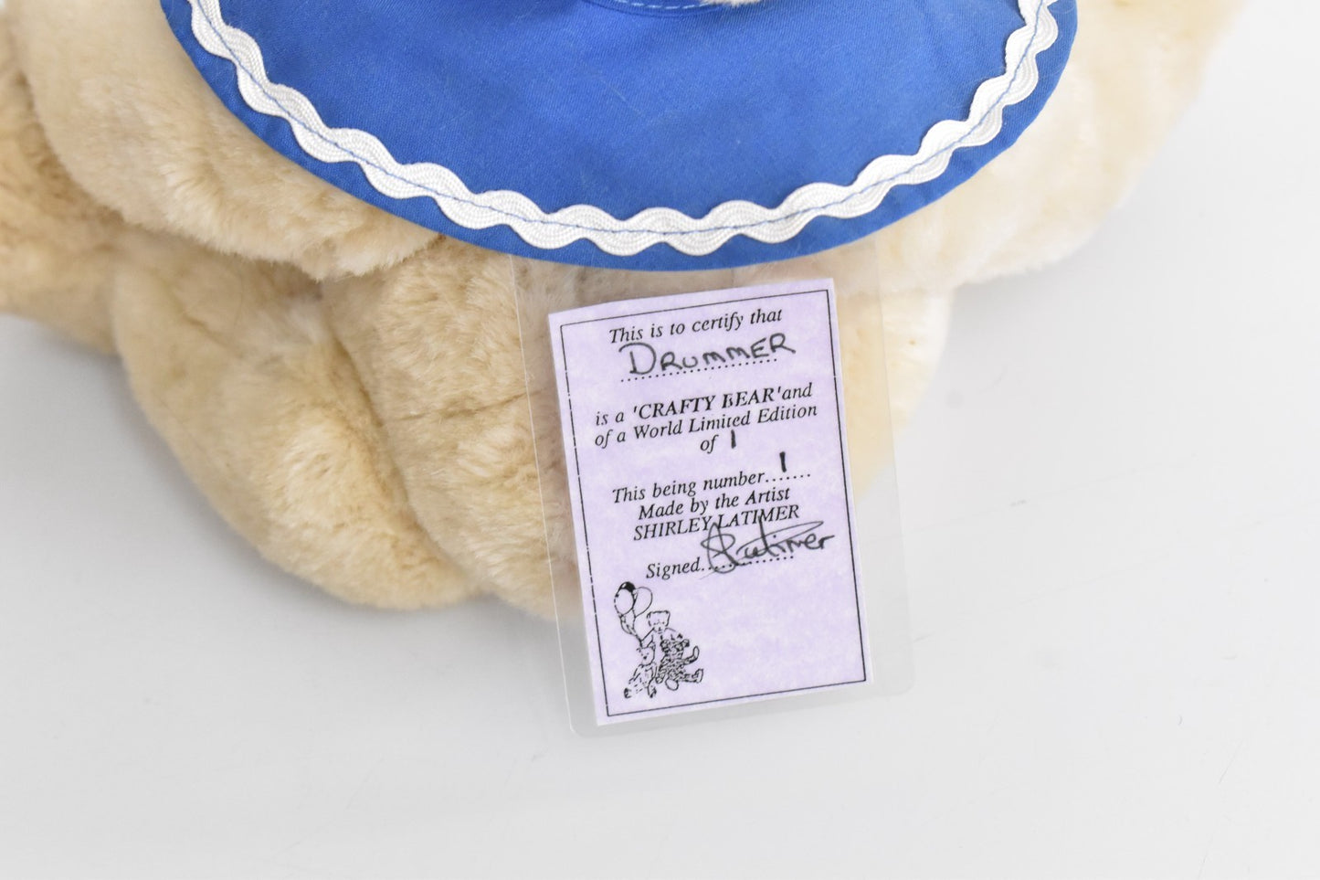 Vintage Artist Teddy Bear “Drummer” by Crafty Bear – Shirley Latimer – OOAK