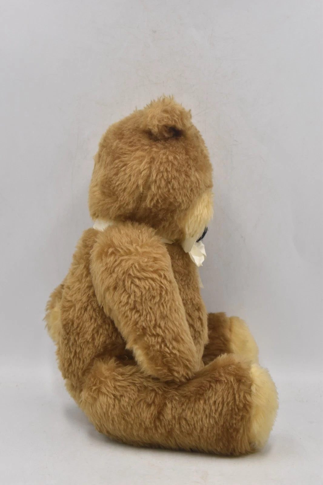 Vintage 1970s Two Tone Plush Teddy Bear With White Bow Fully Jointed 37cm
