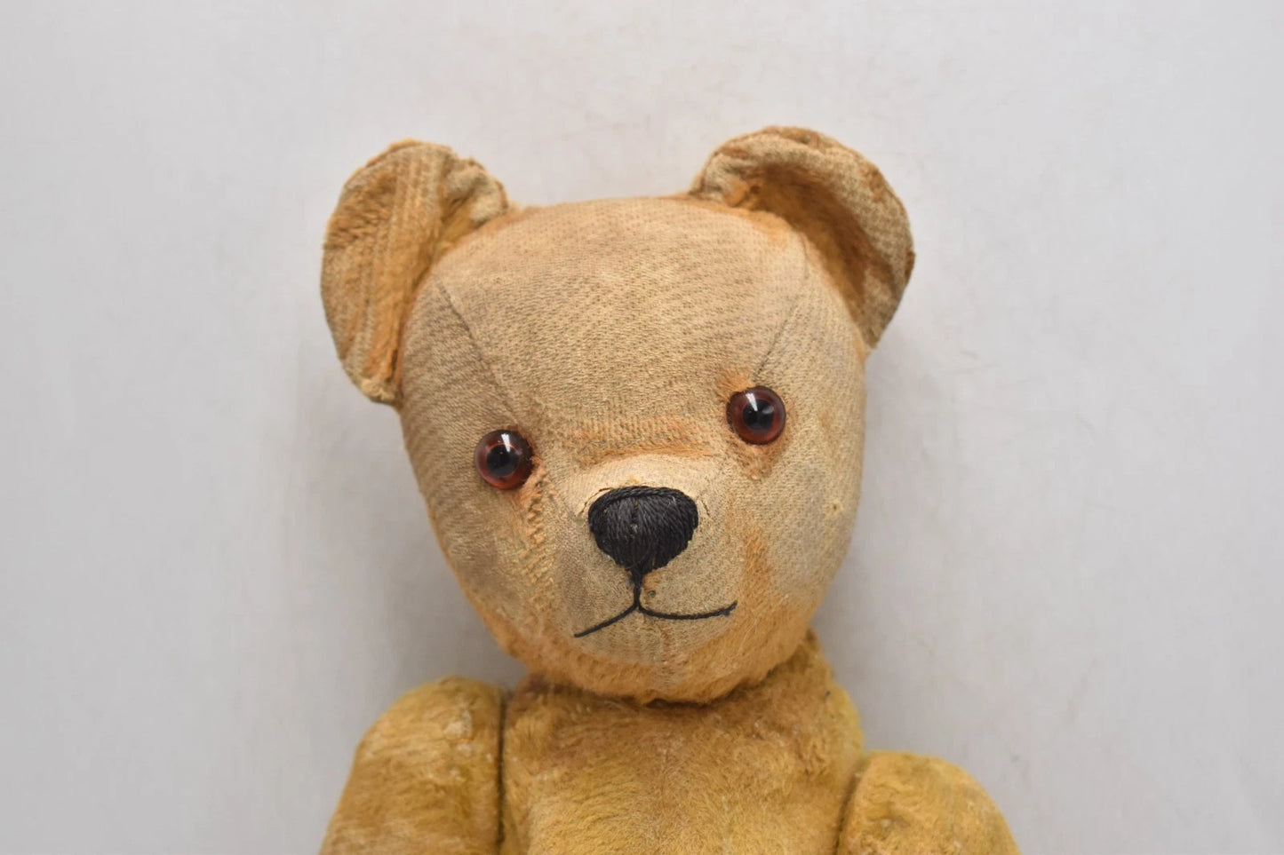 Vintage 1920s Golden Mohair Teddy Bear Glass Eyes Wood Wool Stuffed 38cm Antique