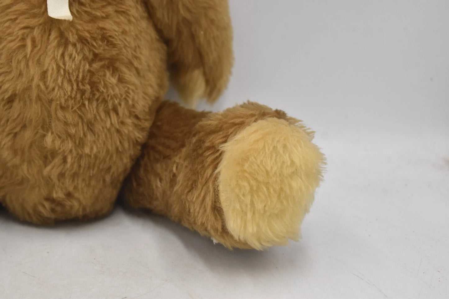 Vintage 1970s Two Tone Plush Teddy Bear With White Bow Fully Jointed 37cm
