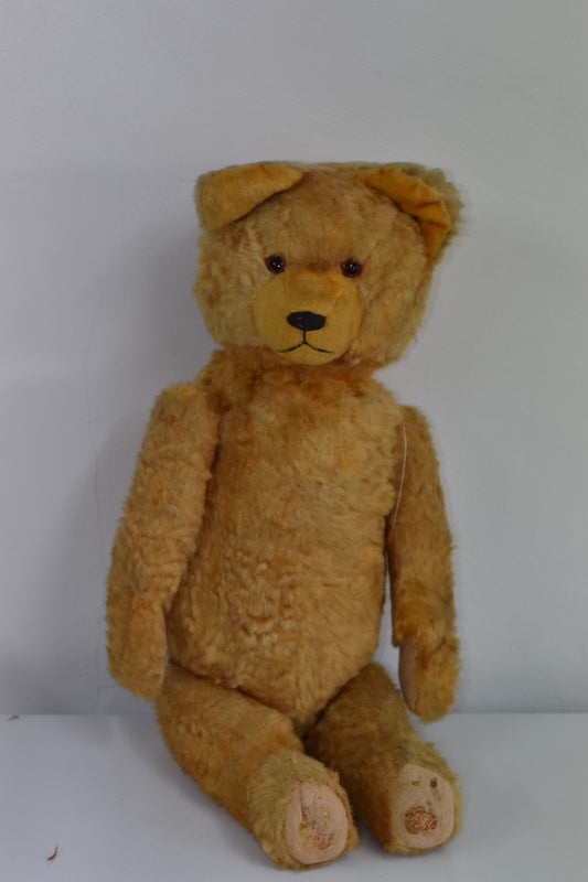 Vintage 1950s European Plush Rod Teddy Bear 65cm Wood Wool Filled