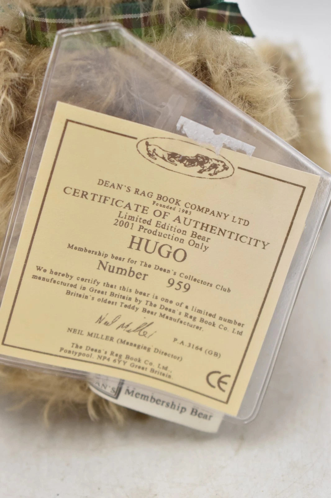 Dean’s Rag Book Hugo Teddy Bear Limited Edition 959 Mohair 25cm Tagged