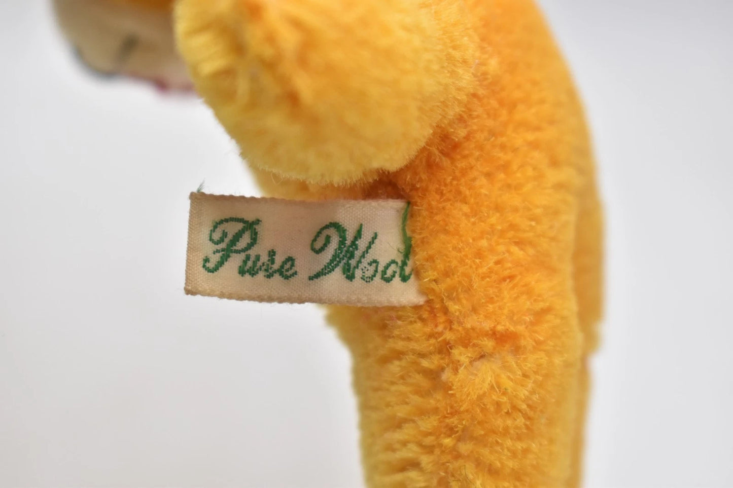 Vintage 1960s Shanghai Doll Factory Wool Plush Teddy Bear 14cm Yellow Tongue