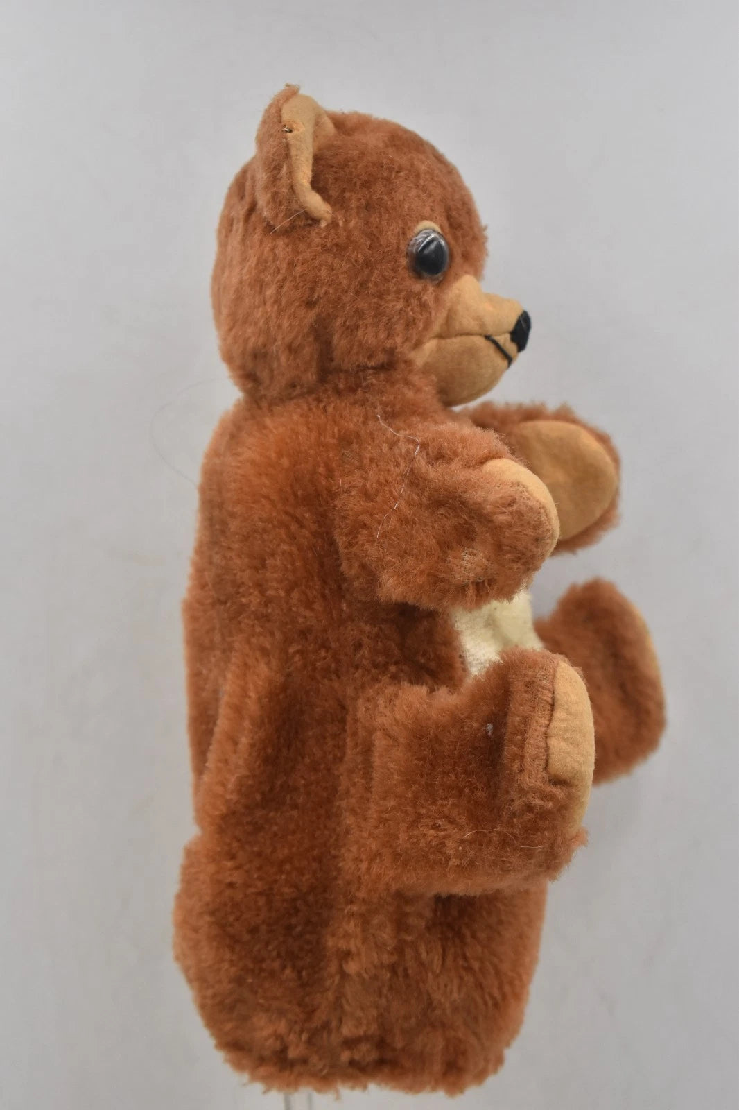 Vintage 1960s English Brown Mohair Teddy Bear Hand Puppet 20cm Glass Eyes