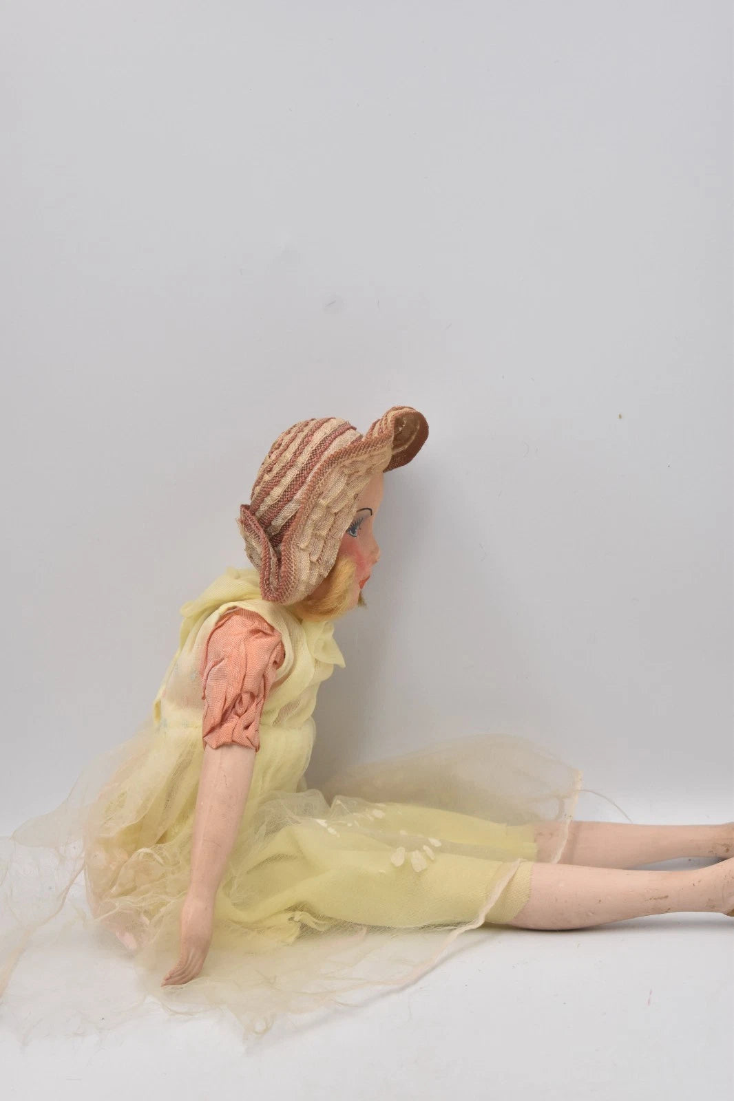 Antique French Boudoir Doll Vintage 1920s 1940s Cloth Face Original Outfit 44cm