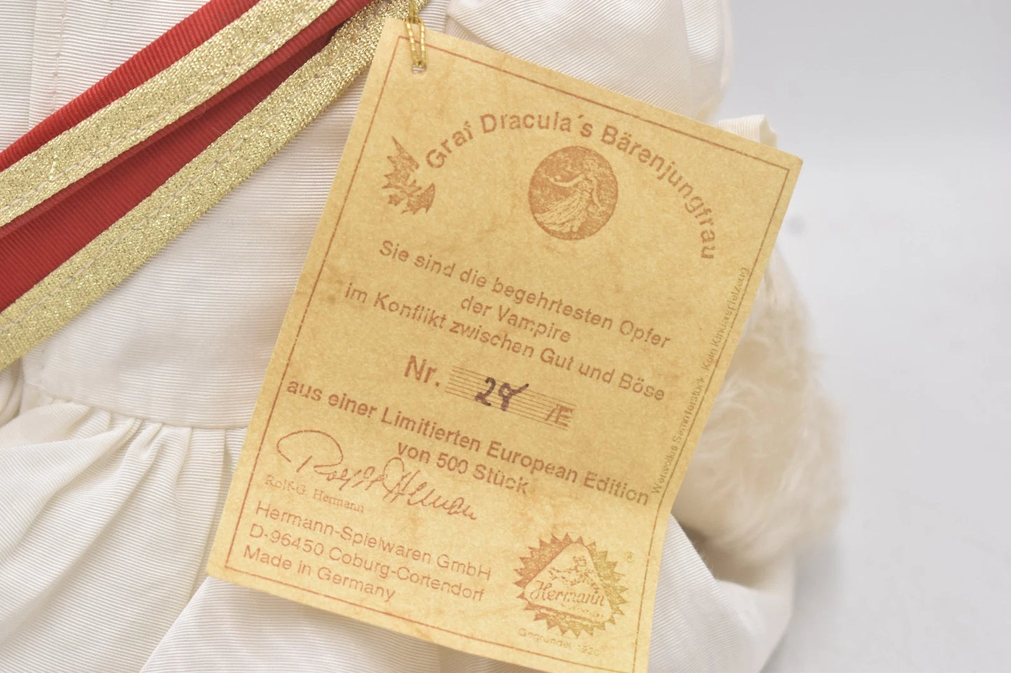 Hermann Count Dracula's Bear Maiden Teddy Bear Limited Edition Growler