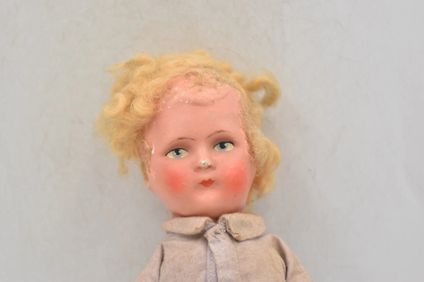 Antique French 1920s–1930s Raynal Lenci Style Felt Doll 34cm Celloid Head