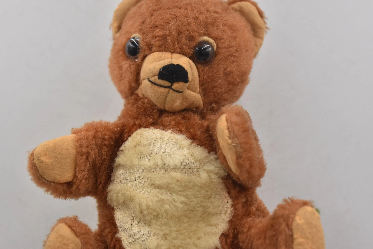 Vintage 1960s English Brown Mohair Teddy Bear Hand Puppet 20cm Glass Eyes
