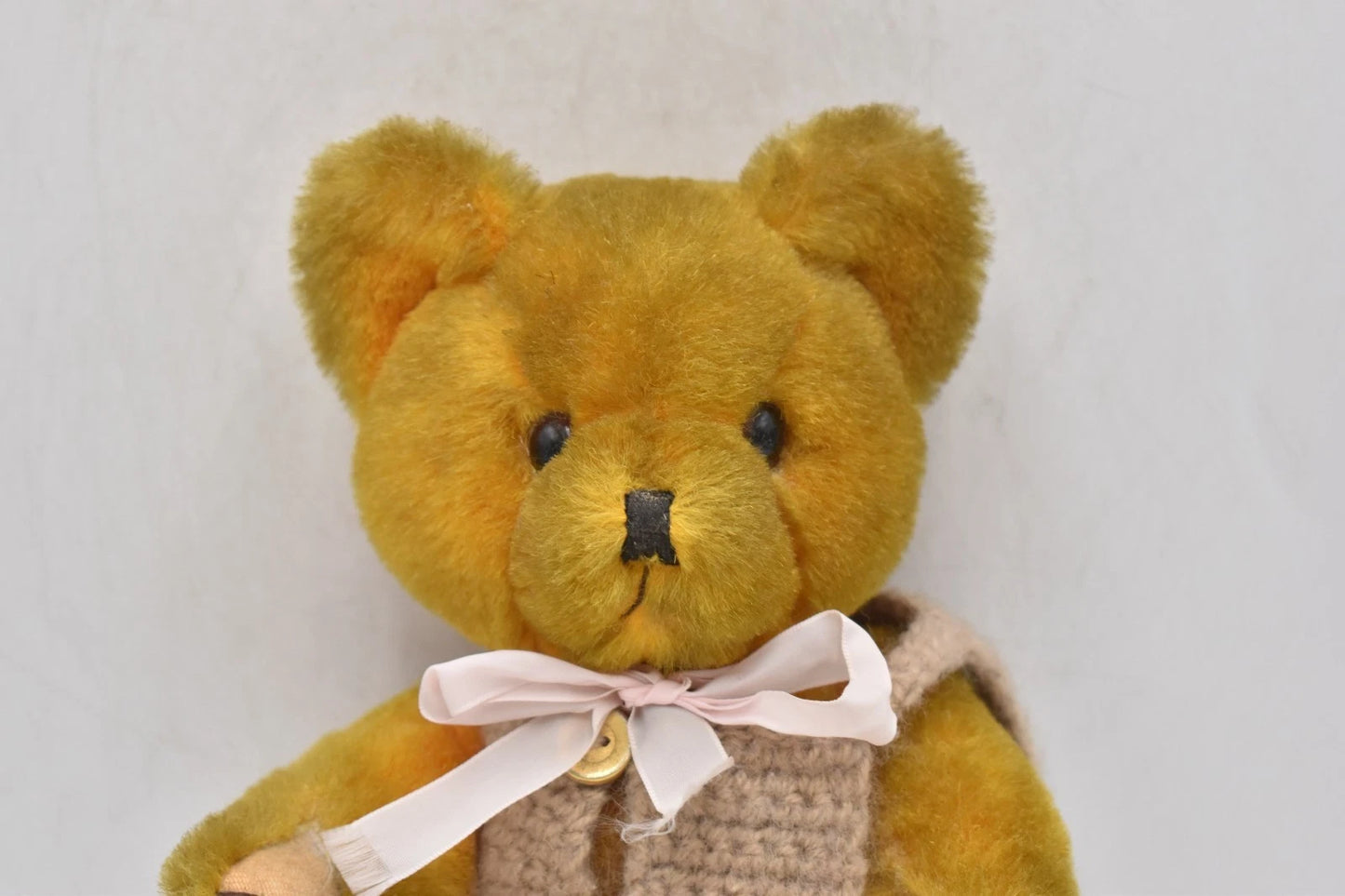Vintage 1960s Shanghai Doll Factory Wool Plush Yellow Teddy Bear Collectable