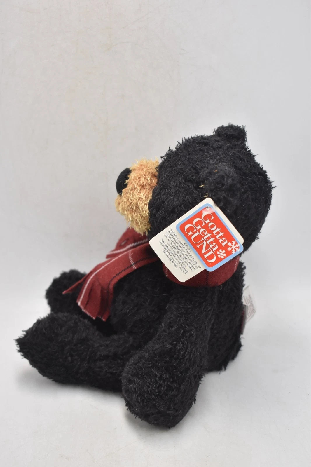Gund Kimble Black and Brown Teddy Bear Wearing A Tartan Scarf 27cm Plush Toy