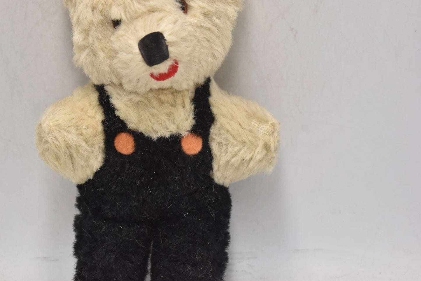 Vintage 1960s Shanghai Doll Factory Wool Teddy Bear Plush Dungarees 20cm