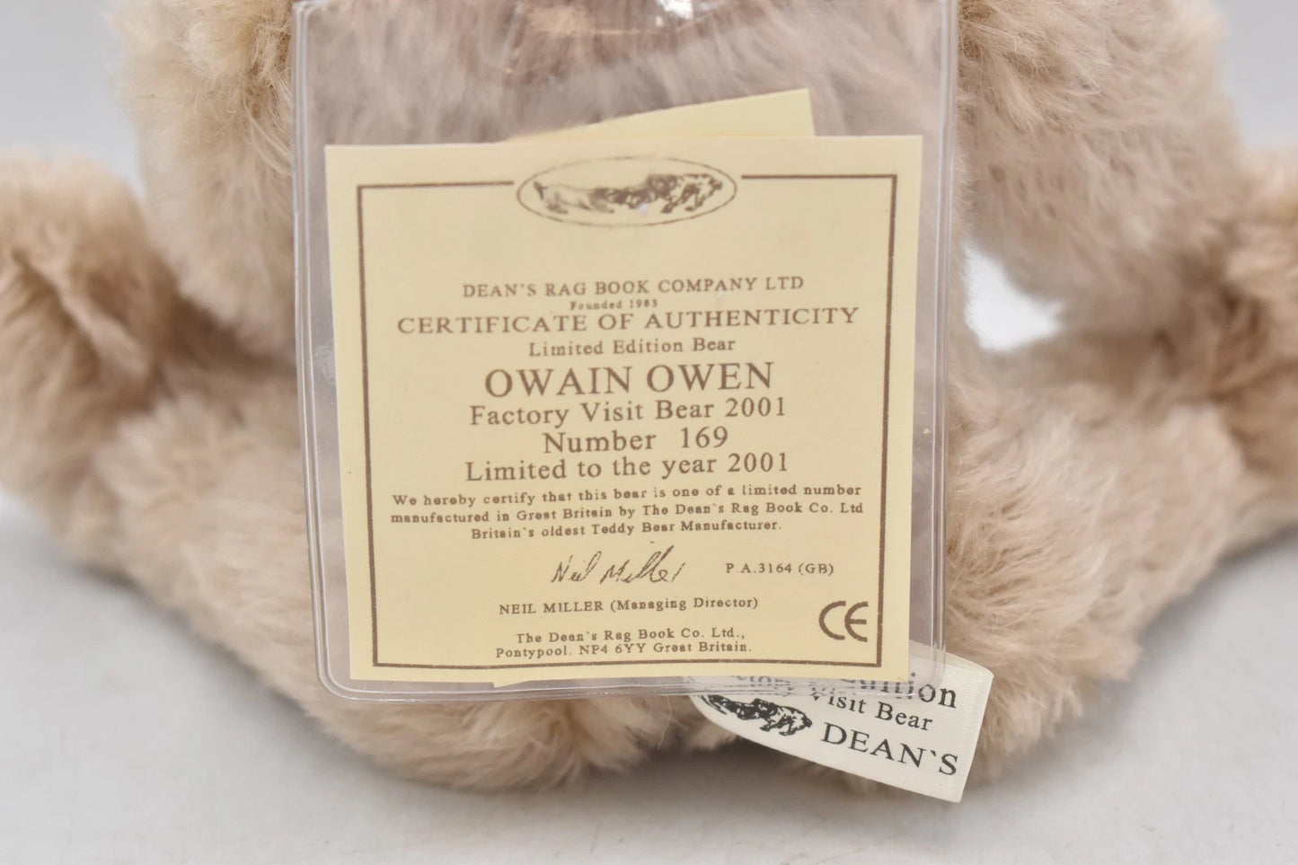 Dean’s Rag Book Owain Teddy Bear Limited Edition 169 Mohair Fully Jointed Tagged