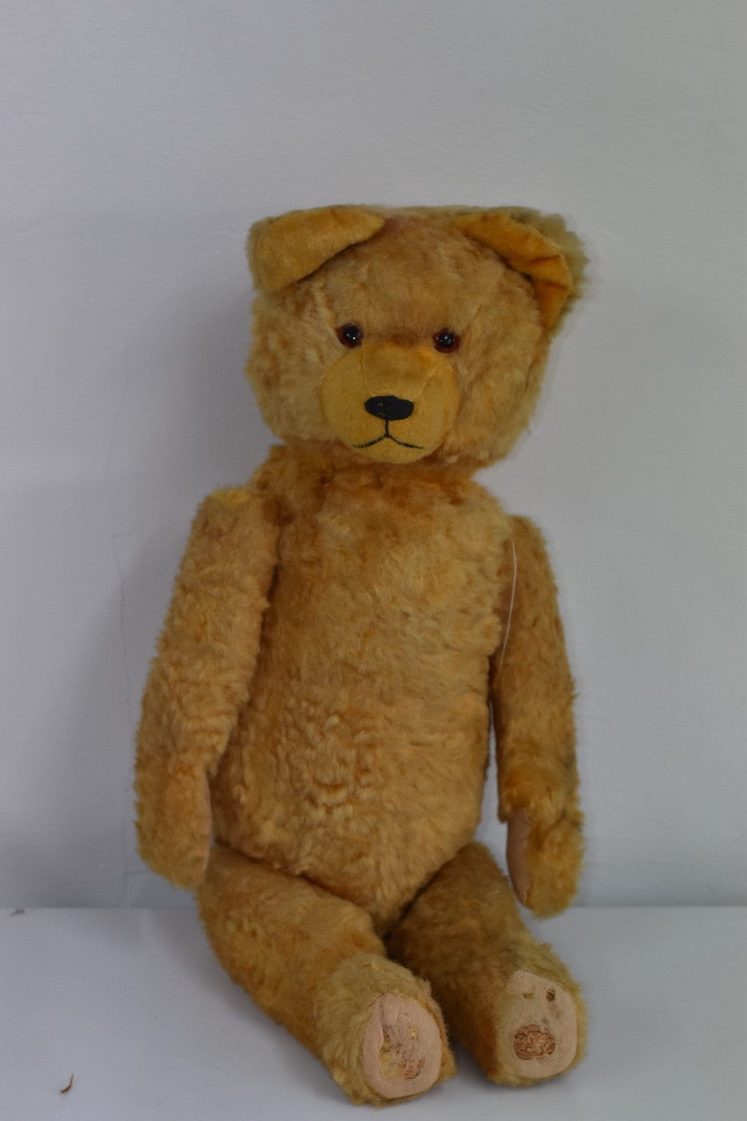 Vintage 1950s European Plush Rod Teddy Bear 65cm Wood Wool Filled