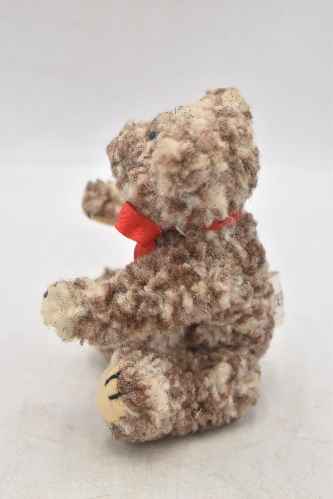 Elgate Productions Brown Curly Plush Teddy Bear Soft Toy with Red Bow (11cm)