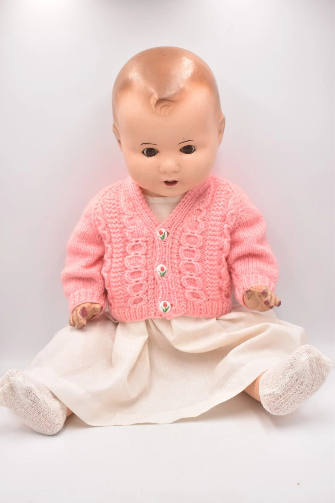 Antique 1930s Large German Bisque Head Doll Glass Eyes Composition Body 60cm