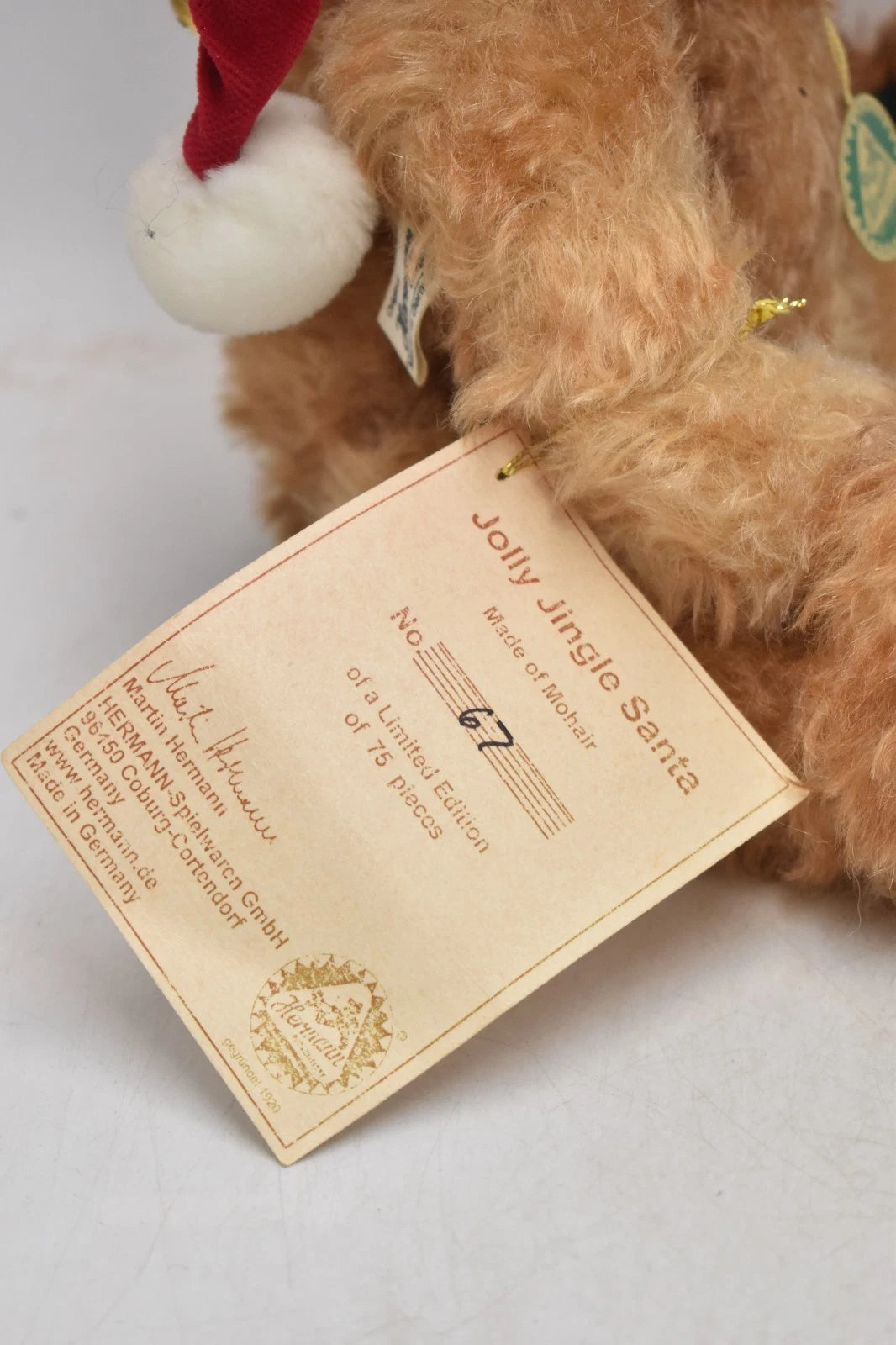 Hermann Teddy Jolly Jingle Santa Limited Edition Mohair Bear 30cm
