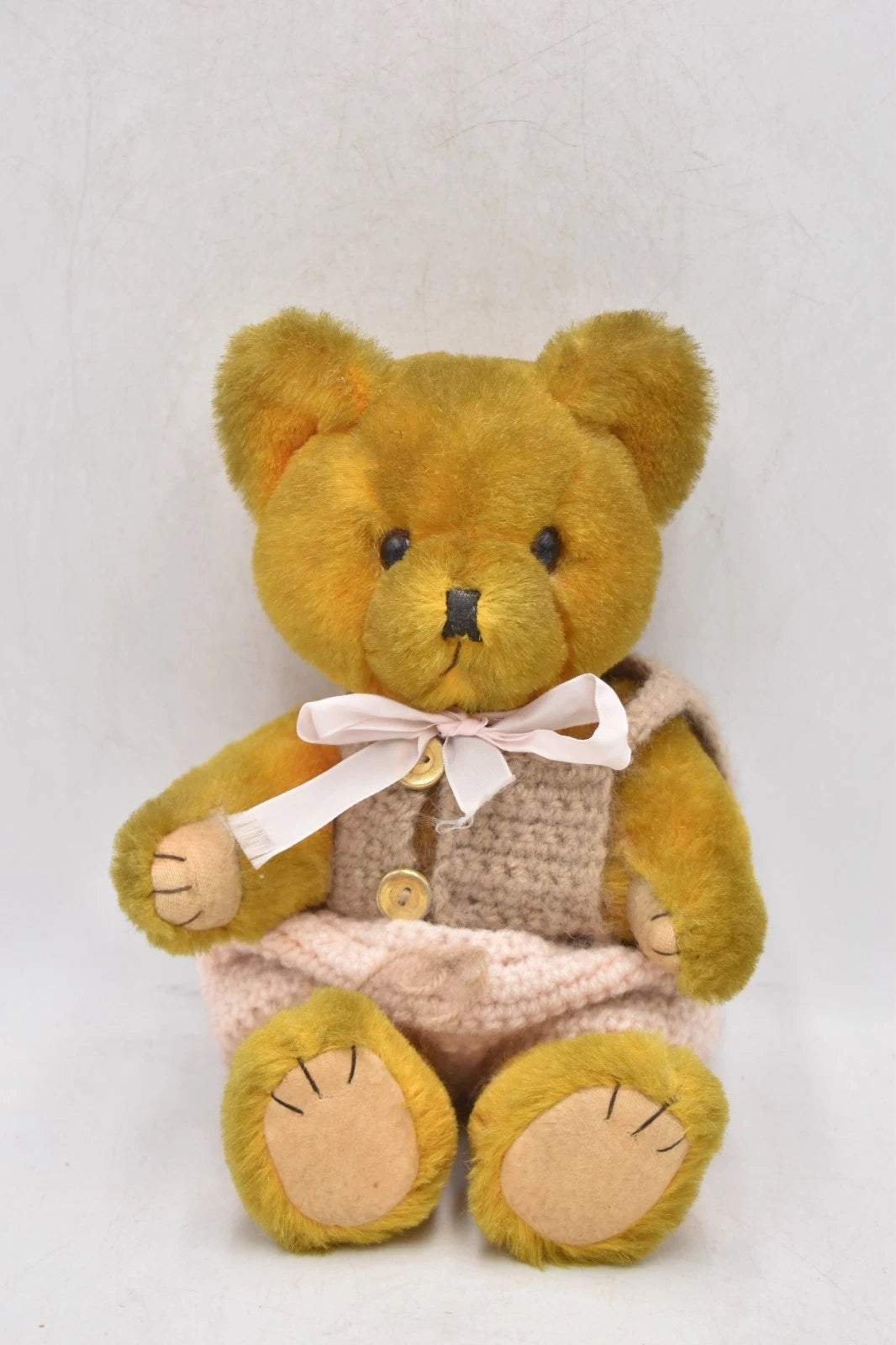 Vintage 1960s Shanghai Doll Factory Wool Plush Yellow Teddy Bear Collectable