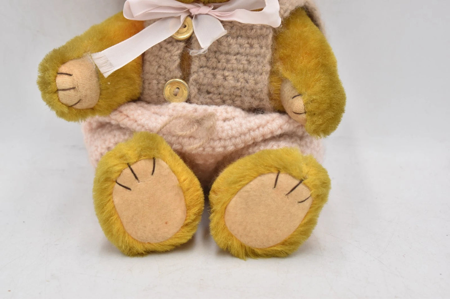 Vintage 1960s Shanghai Doll Factory Wool Plush Yellow Teddy Bear Collectable