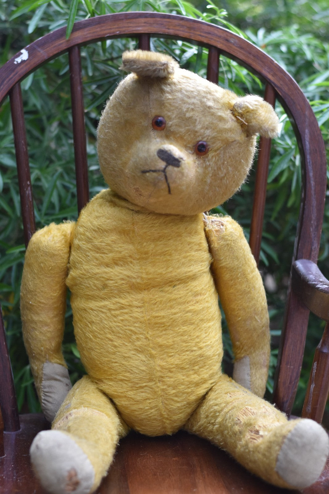 Vintage 1920s American Mohair Teddy Bear Chuck 60cm, Fully Jointed, Wood Wool