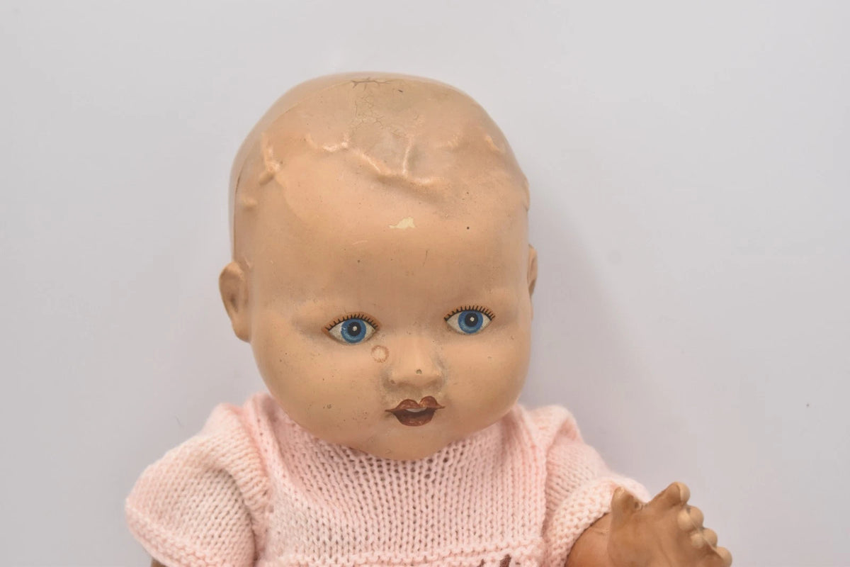 Antique 1930s Composition Doll Hand Painted 36cm Vintage Collectable Doll