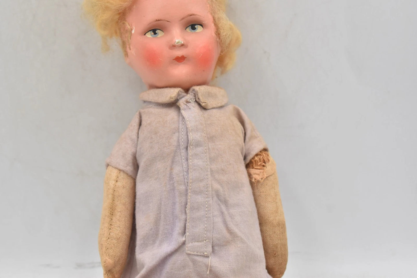 Antique French 1920s–1930s Raynal Lenci Style Felt Doll 34cm Celloid Head