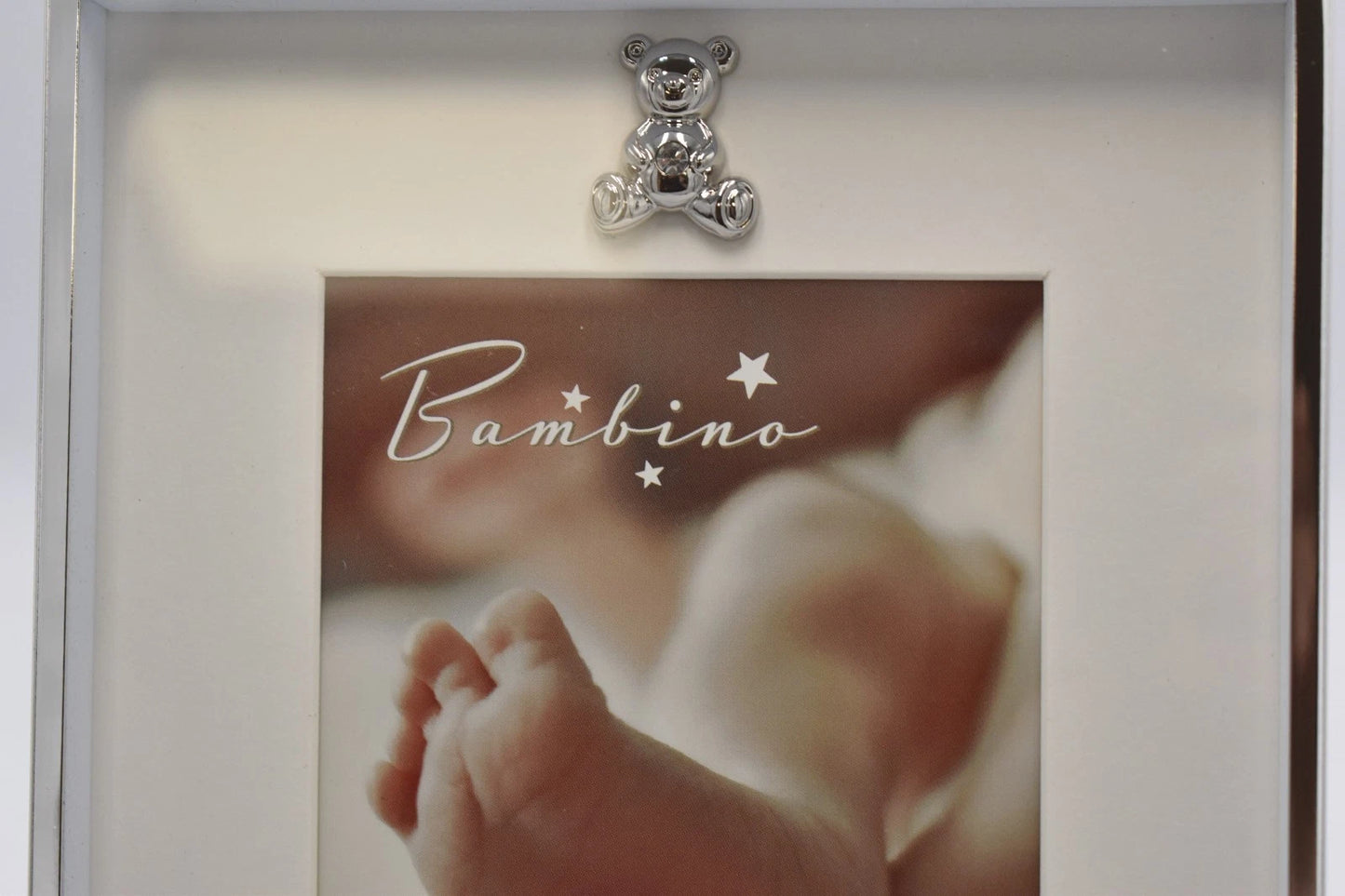 Bambino by Juliana Silver-Plated Teddy Bear Photo Frame 4x6" – White Mount
