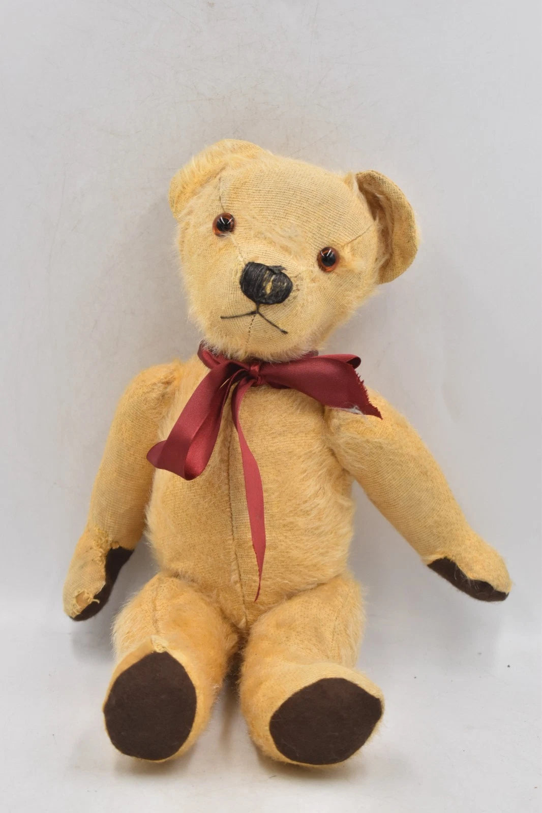 Antique Vintage Mohair Teddy Bear 38cm Jointed Glass Eyes Wood Wool Stuffed